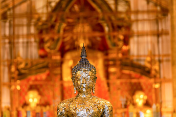 The Golden Buddha statue is under repair at Wat Chedi Luang Temple in Chiang Mai, Thailand