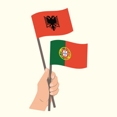 Flags of Albania and Portugal, Hand Holding flags