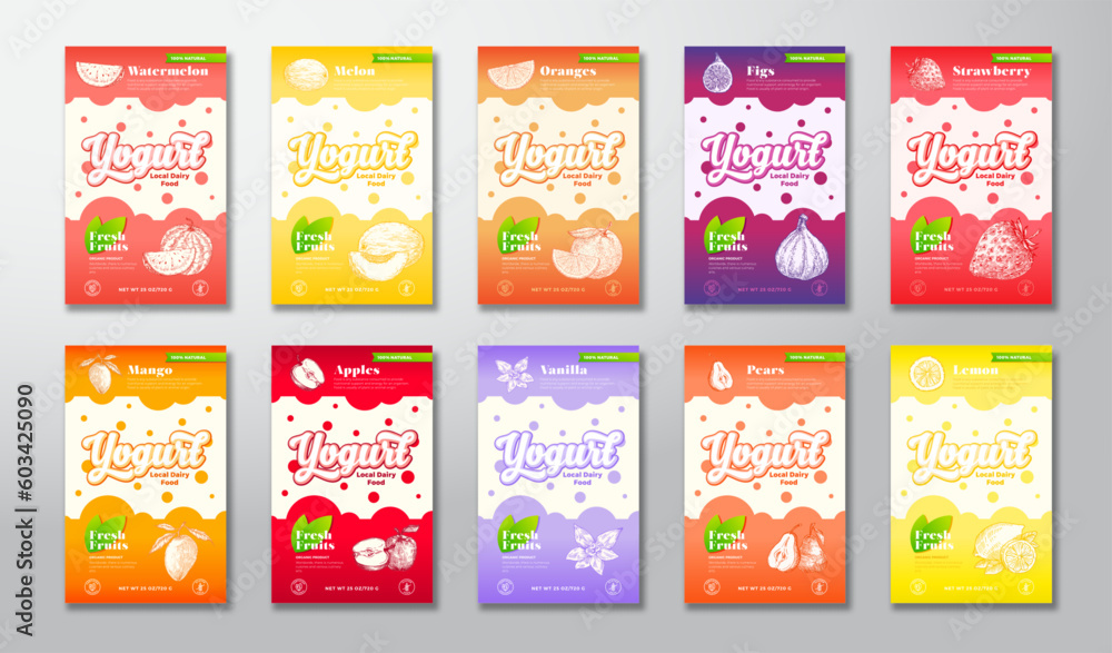 Canvas Prints fruits and berries yogurt label templates set. abstract vector dairy packaging design layouts collec