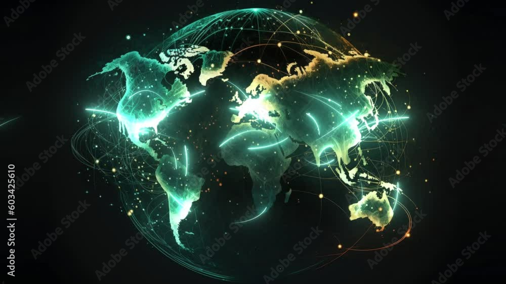 Wall mural global network connection [4k] - world map point and line composition