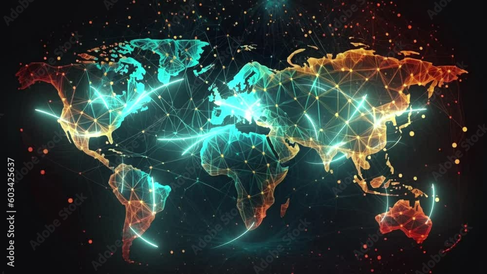 Wall mural global network connection [4k] - world map point and line composition