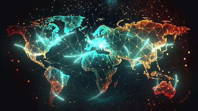Global network connection [4K] - World map point and line composition