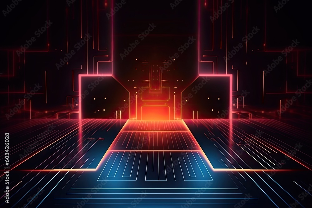 Poster artificial intelligence and humanoid head with neural network, quantum computing, advanced robotics,