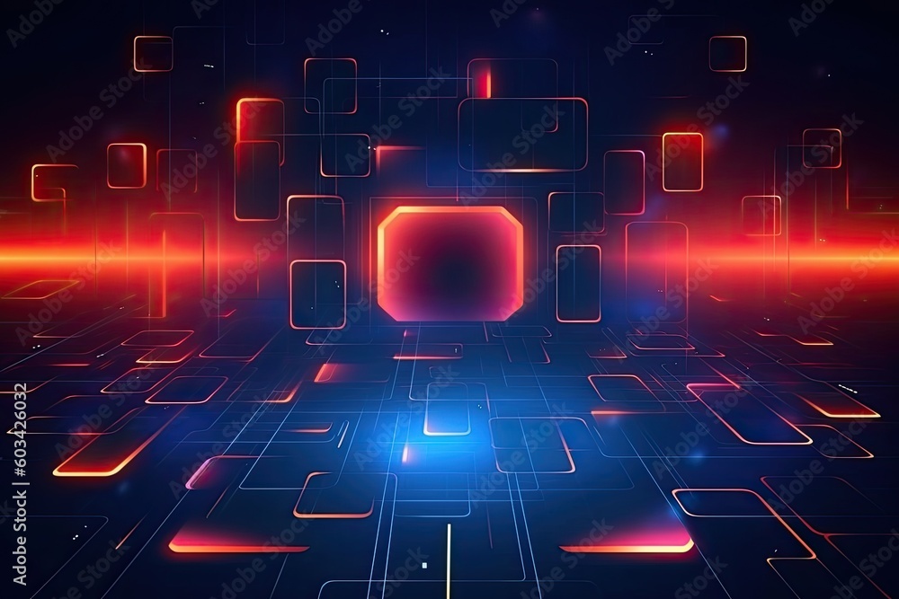 Poster artificial intelligence and humanoid head with neural network, quantum computing, advanced robotics,