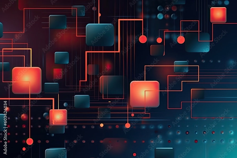 Poster artificial intelligence and humanoid head with neural network, quantum computing, advanced robotics,