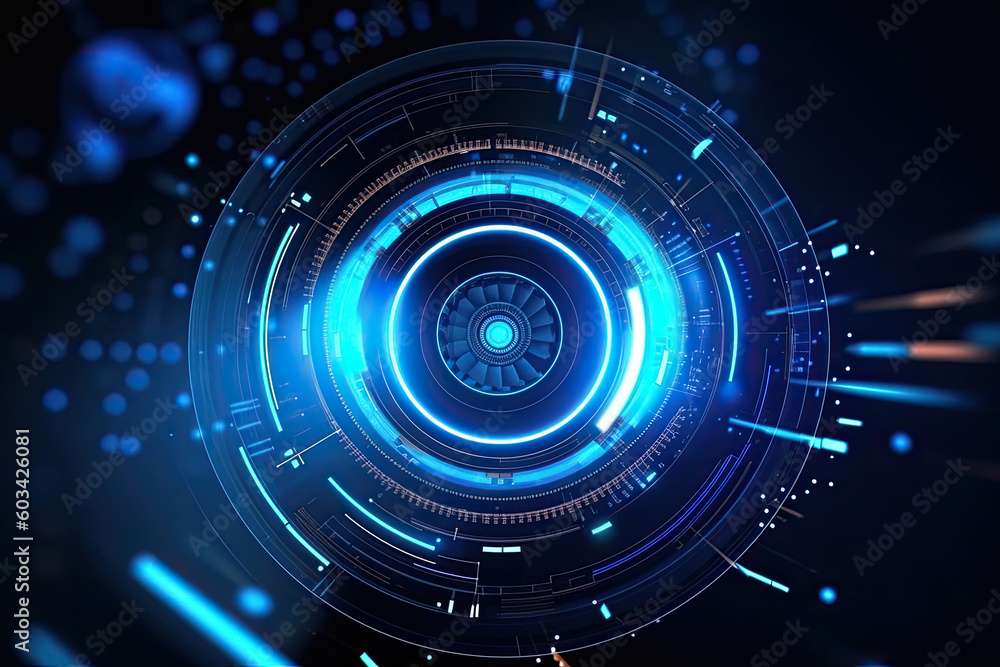 Poster artificial intelligence and humanoid head with neural network, quantum computing, advanced robotics,