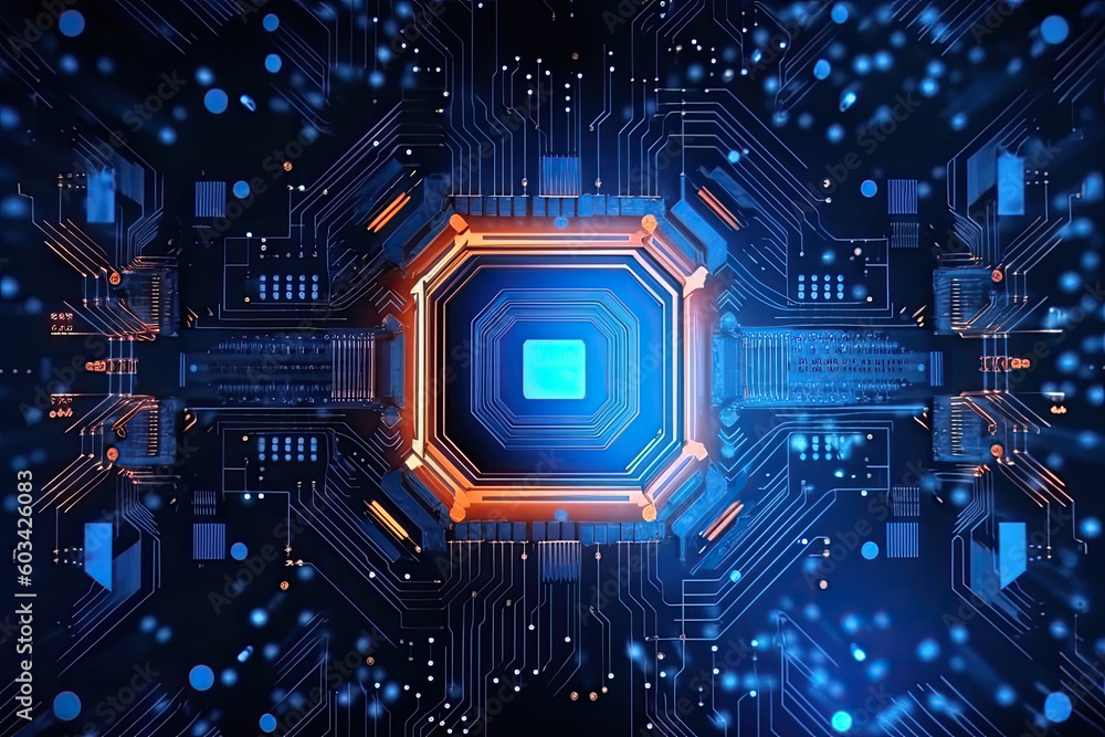 Aufkleber artificial intelligence and humanoid head with neural network, quantum computing, advanced robotics,