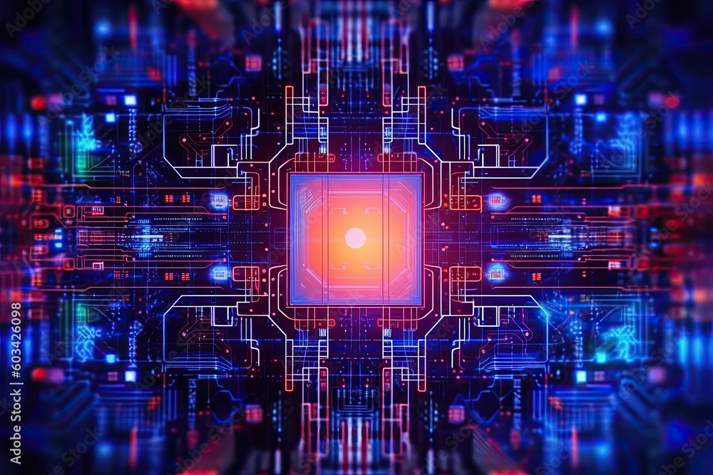 Aufkleber artificial intelligence and humanoid head with neural network, quantum computing, advanced robotics,