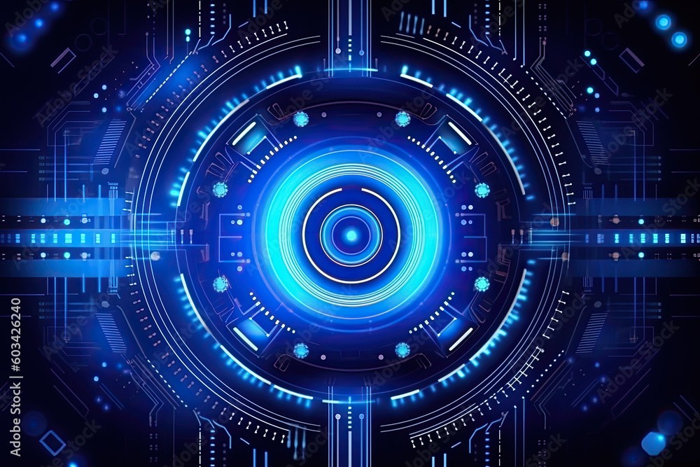 Poster artificial intelligence and humanoid head with neural network, quantum computing, advanced robotics,