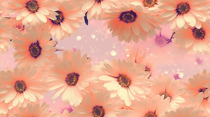  a bunch of flowers that are on a pink background with a pink sky in the background and a pink sky in the middle of the picture.  generative ai