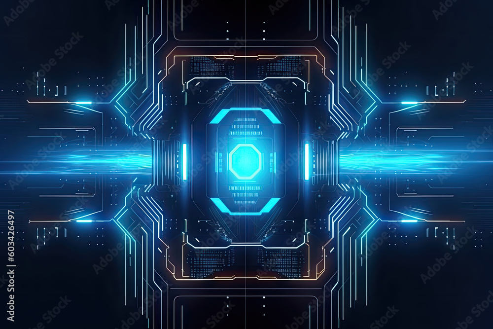 Aufkleber artificial intelligence and humanoid head with neural network, quantum computing, advanced robotics,
