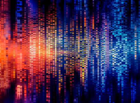 Computer code text background, futuristic organic, digital print, blurred forms, Colorful abstract coded text, Blue digital code. Generative Ai Illustration.
