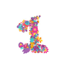 set of numbers made of flowers, creative alphabet, 3d illustration, one