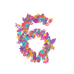 set of numbers made of flowers, creative alphabet, 3d illustration, six