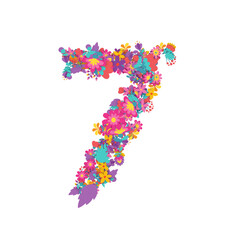 set of numbers made of flowers, creative alphabet, 3d illustration, seven