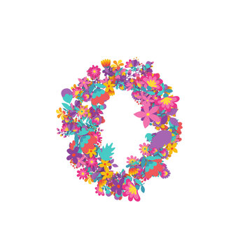 set of numbers made of flowers, creative alphabet, 3d illustration, zero