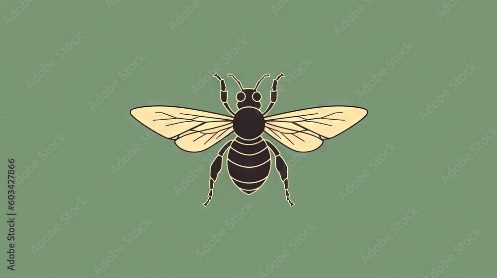 Poster a bee on a green background with a black and white outline of a bee on the front of the image is a b