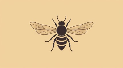  a black and yellow insect on a tan background with a black outline of a bee on it's back legs and a black outline of a bug on the side of the back of the insect.  generative ai