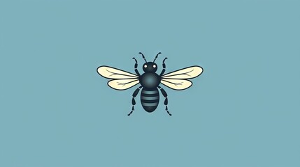  a bee on a blue background with a black and white stripe on the front of it's body and a black and white stripe on the back of its head.  generative ai