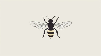  a black and white bee with a yellow stripe on it's chest and back legs, sitting on a white surface, with a light gray background.  generative ai