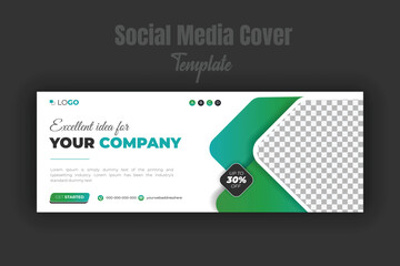 Excellent idea for your company social media cover template with photo placement design for business promotional purposes and creative abstract gradient color shapes on modern white background