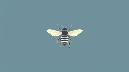  a bee on a blue background with a black and white stripe on the back of it's body and a black and white stripe on the front of the back of the bum.  generative ai