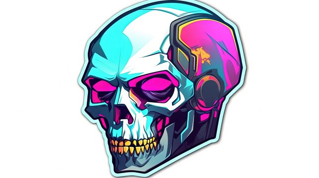  a colorful skull sticker on a white background with a pink and blue skull in the middle of the image and a yellow skull in the middle of the image.  generative ai