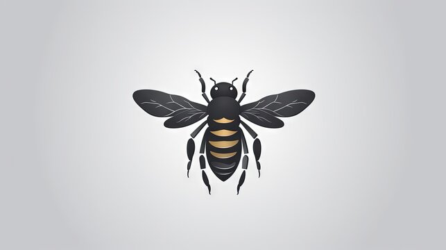  a black and yellow bee on a white background with a shadow of the insect on the back of the image is a black and yellow bee on a white background.  generative ai