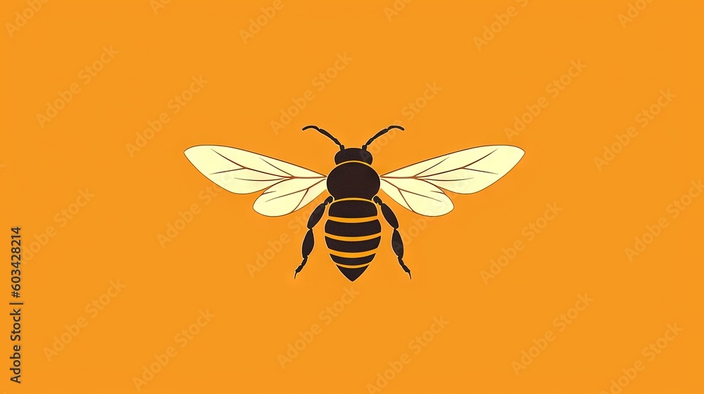 Poster a bee on a yellow background with a black outline of a bee on the front of the image is a black outl