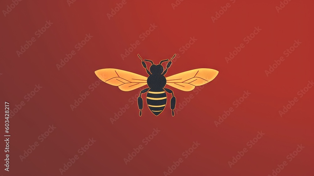 Poster  a bee on a red background with a black outline on the front of the image and a black outline on the back of the image.  generative ai
