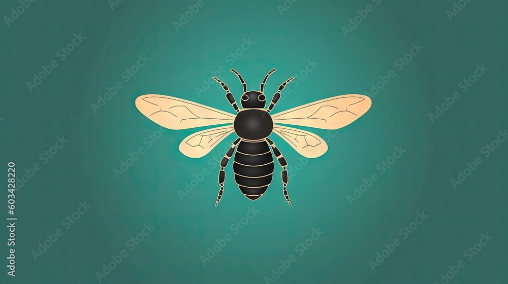 Poster a bug on a green background with a black and yellow insect on it's back end and a black and yellow i