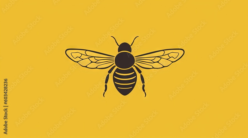 Poster  a bee on a yellow background with a black outline of a bee on the front of the image is a black and yellow bee on the back of the image is a yellow background.  generative ai