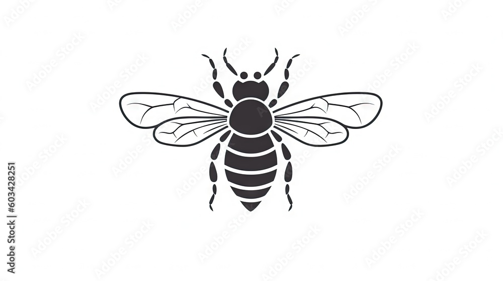 Poster a black and white image of a bee on a white background with a shadow of a bee on the back of the bee