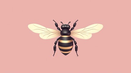  a bee on a pink background with a black and yellow stripe on it's back end and a black and yellow stripe on the front end of its wings.  generative ai