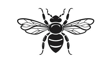  a black and white bee on a white background with a long antennae and a long body of legs, with a black outline on the front of the body of the insect.  generative ai