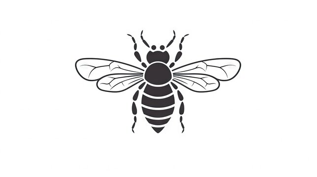  a black and white image of a bee on a white background with a shadow of a bee on the back of the bee's head.  generative ai