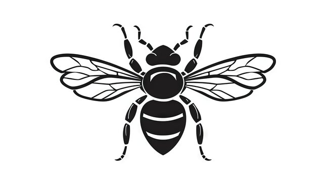  a black and white bee on a white background with a long antennae and a long body of legs, with a black outline on the front of the body of the insect.  generative ai
