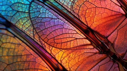  a close up view of a colorful butterfly wing with a blue, red, yellow, and green pattern on it's wing ends.  generative ai