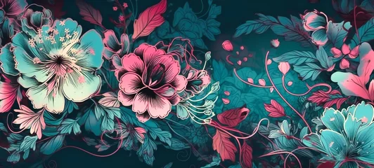 Zelfklevend Fotobehang colorful floral design in blue and pink color © Nilima