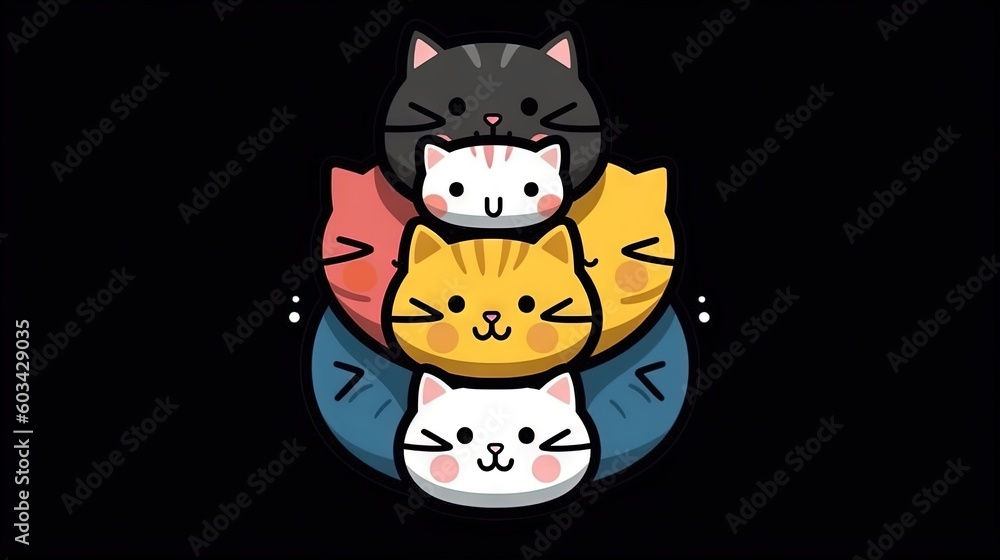 Poster a group of cats sitting on top of each other on top of a black background with the caption cat on to