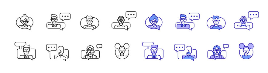 Chat support icons. Users exchanging messages. Pixel perfect, editable stroke icons set