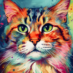 Colorful painting of a cat