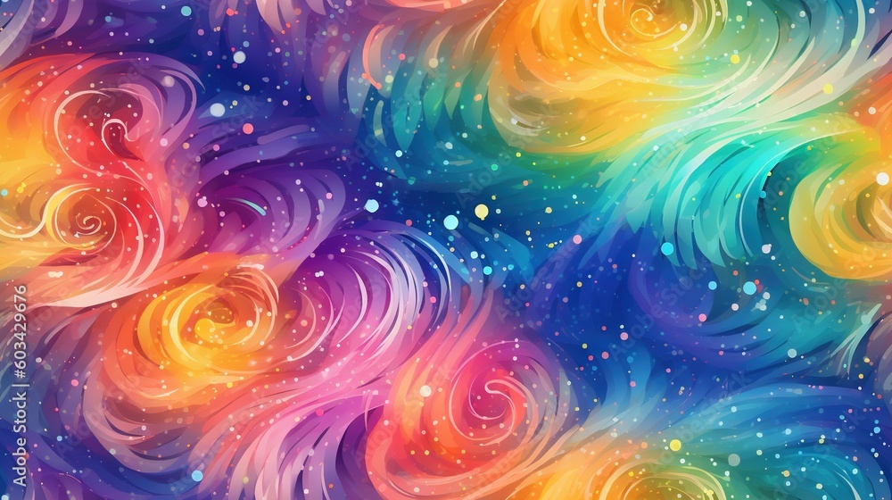 Poster a colorful background with swirls and stars in the sky and stars in the sky on the bottom of the ima