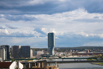 Fototapeta na wymiar View of Belgrade Waterfront luxury residences, Belgrade tower and business buildings