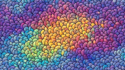 a painting of a rainbow colored wave of shapes and sizes, with a rainbow - colored center in the middle of the image, and a rainbow - colored center in the middle of the wave.  generative ai