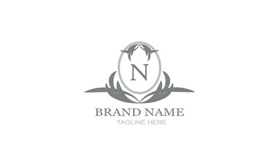 Design template of an elegant floral monogram for one or two letters, for example N. Wedding monogram. Business sign, identity monogram for restaurant, boutique, hotel, heraldry, jewelry.
