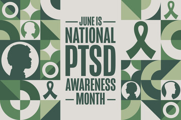 June is National PTSD Awareness Month. Holiday concept. Template for background, banner, card, poster with text inscription. Vector EPS10 illustration.