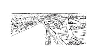 Building view with landmark of  Rochester is the city in Minnesota.Hand drawn sketch illustration in vector.