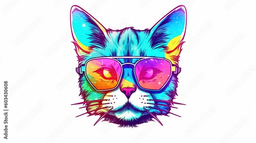 Poster a colorful cat wearing sunglasses and a star filled background is featured in the image on the left 