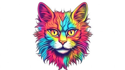  a colorful cat's face is shown with a white background and a black outline of the cat's head is shown in the center of the image.  generative ai
